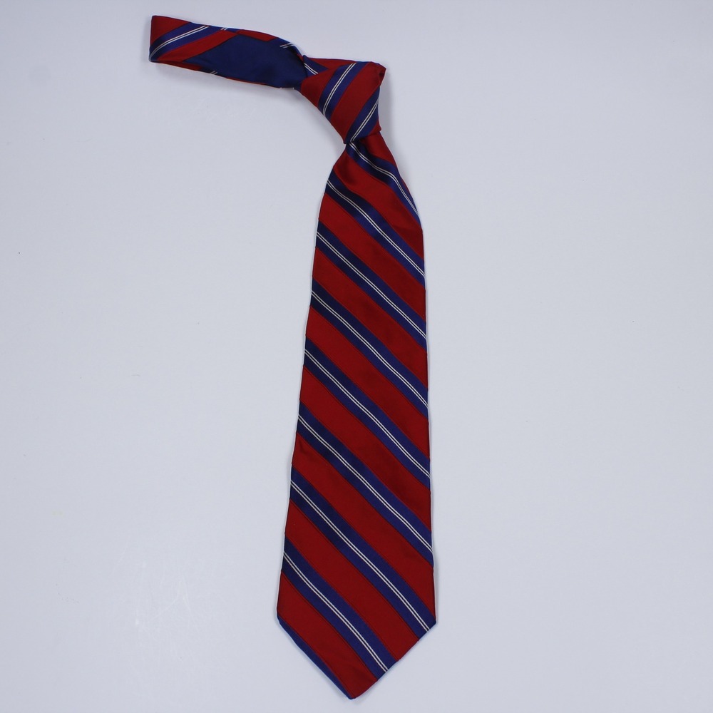Vintage Tommy Hilfiger Silk Tie Red Blue Striped Crest Lion Preppy Ivy League
